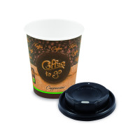 Papierový pohár "Coffee to go" Ø80mm 280ml `M` + viečko čierne [10 ks]