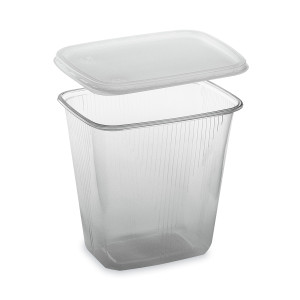 Miska (PP) hranatá priehľadná 500ml + viečko [250 ks]